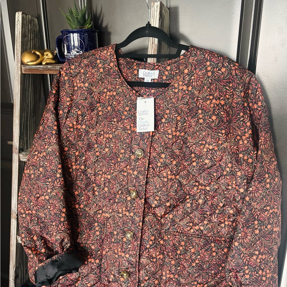 Croft & Barrow Women's Bomber Jacket with Red and Black Floral Design
